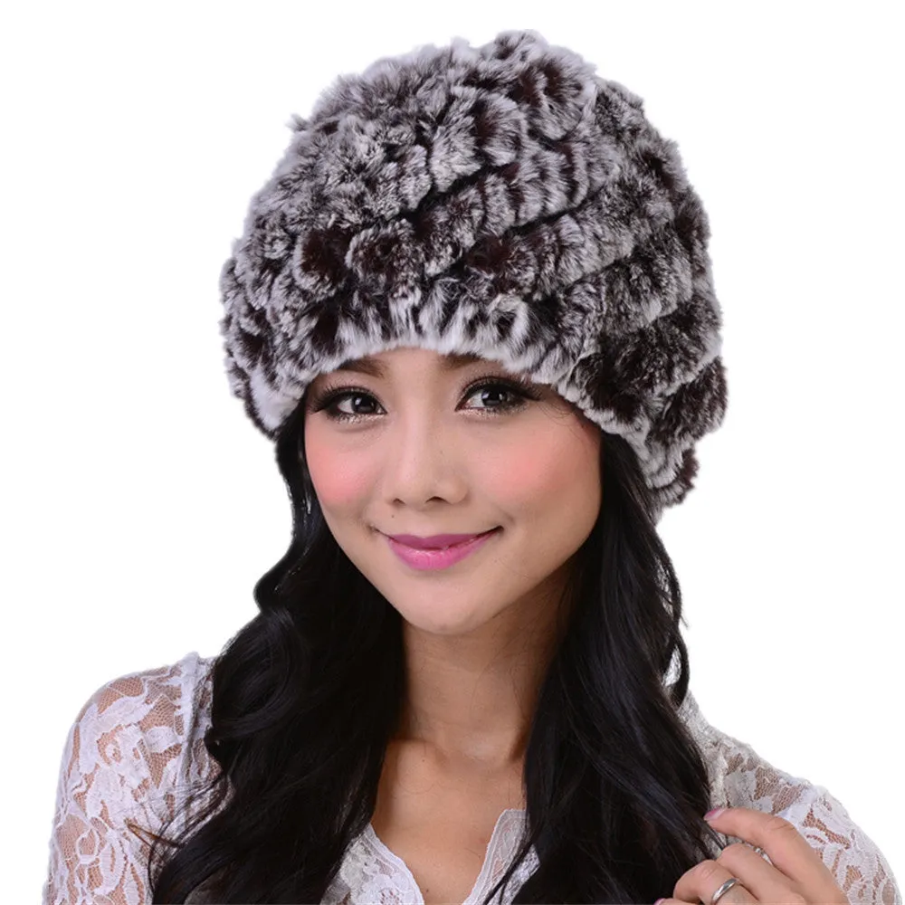 New Style Genuine Knitted Rex Rabbit Fur Hat Natural Rabbit Stripe Fur Caps Fashion Women Beanie Headgear Various Colors