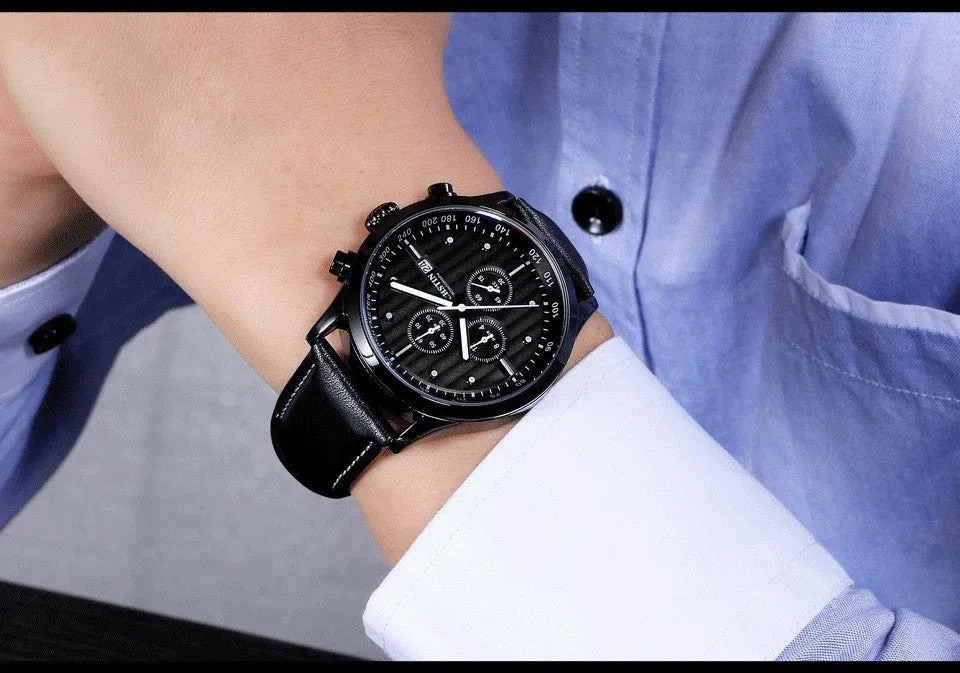 Ochstin Brand Watch Men Fashion Quartz Watches Relojes Hombre Genuine Leather Strap Wristwatches Chronograph Sport Watch Men