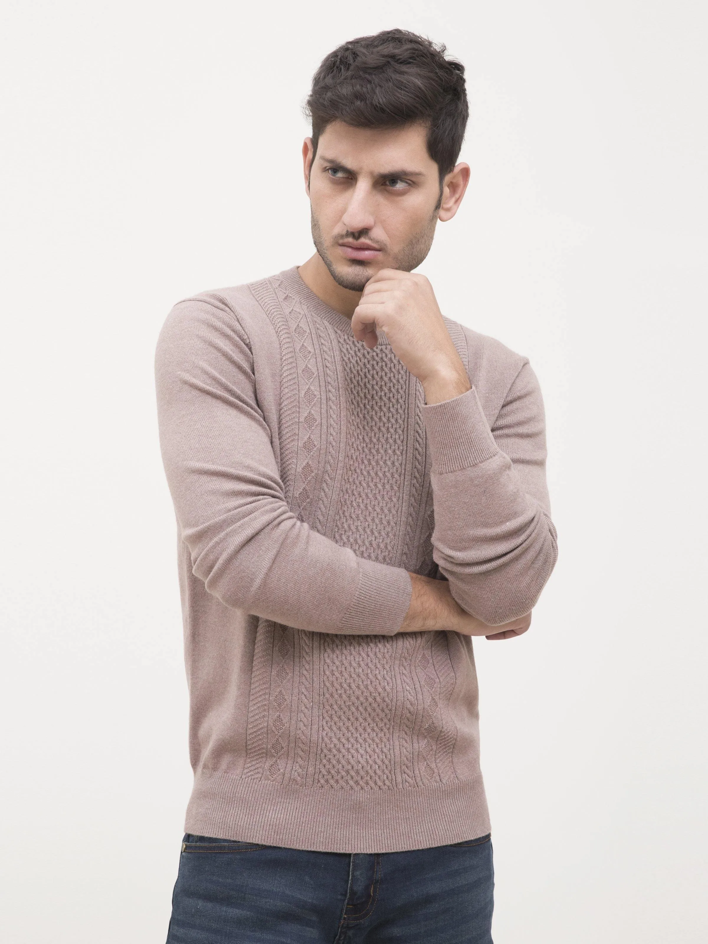SWEATER CREW NECK FULL SLEEVE LIGHT BROWN