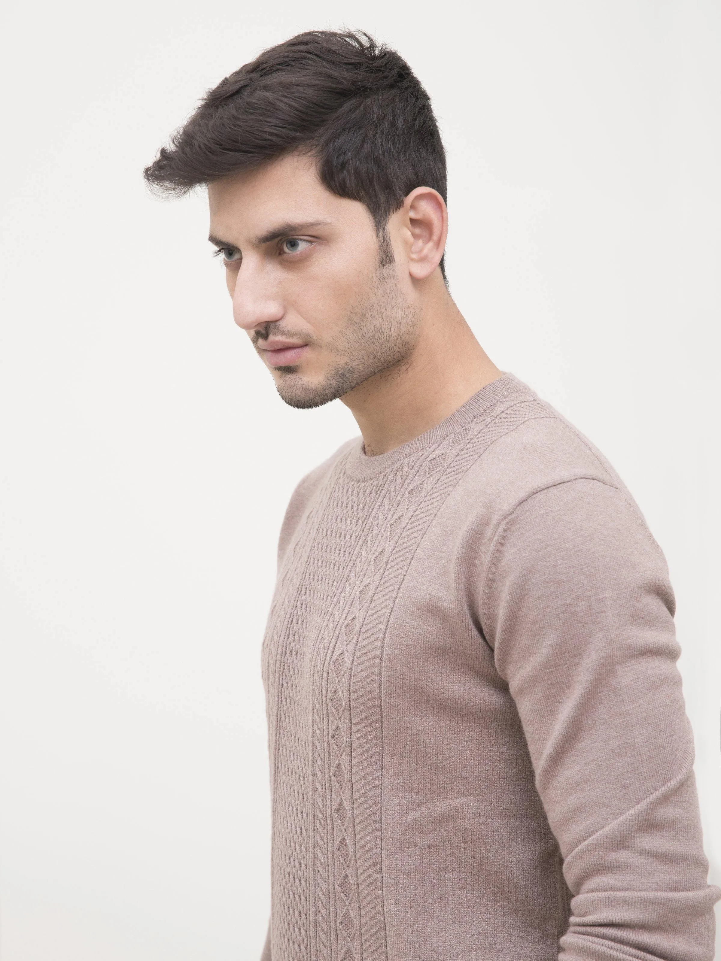 SWEATER CREW NECK FULL SLEEVE LIGHT BROWN