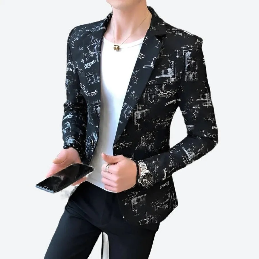Trendy Abstract Print Slim Fit Blazers