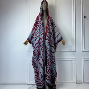 Urban Mosaic Hooded Wool Kimono