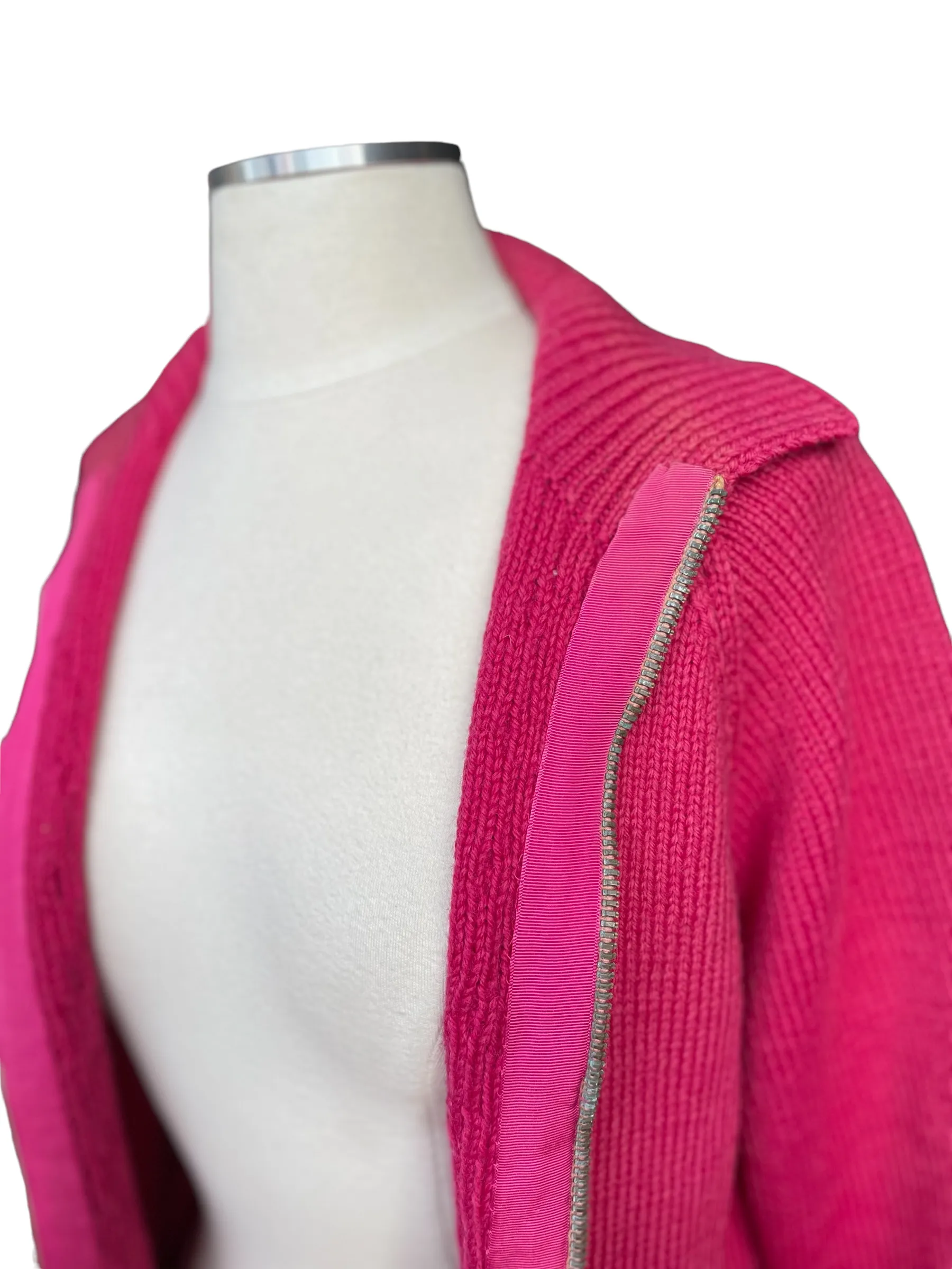 Vintage 1940's Wool Hand Knit Magenta Zip Up Cardigan Sweater | Barn Owl Vintage | Seattle True Vintage