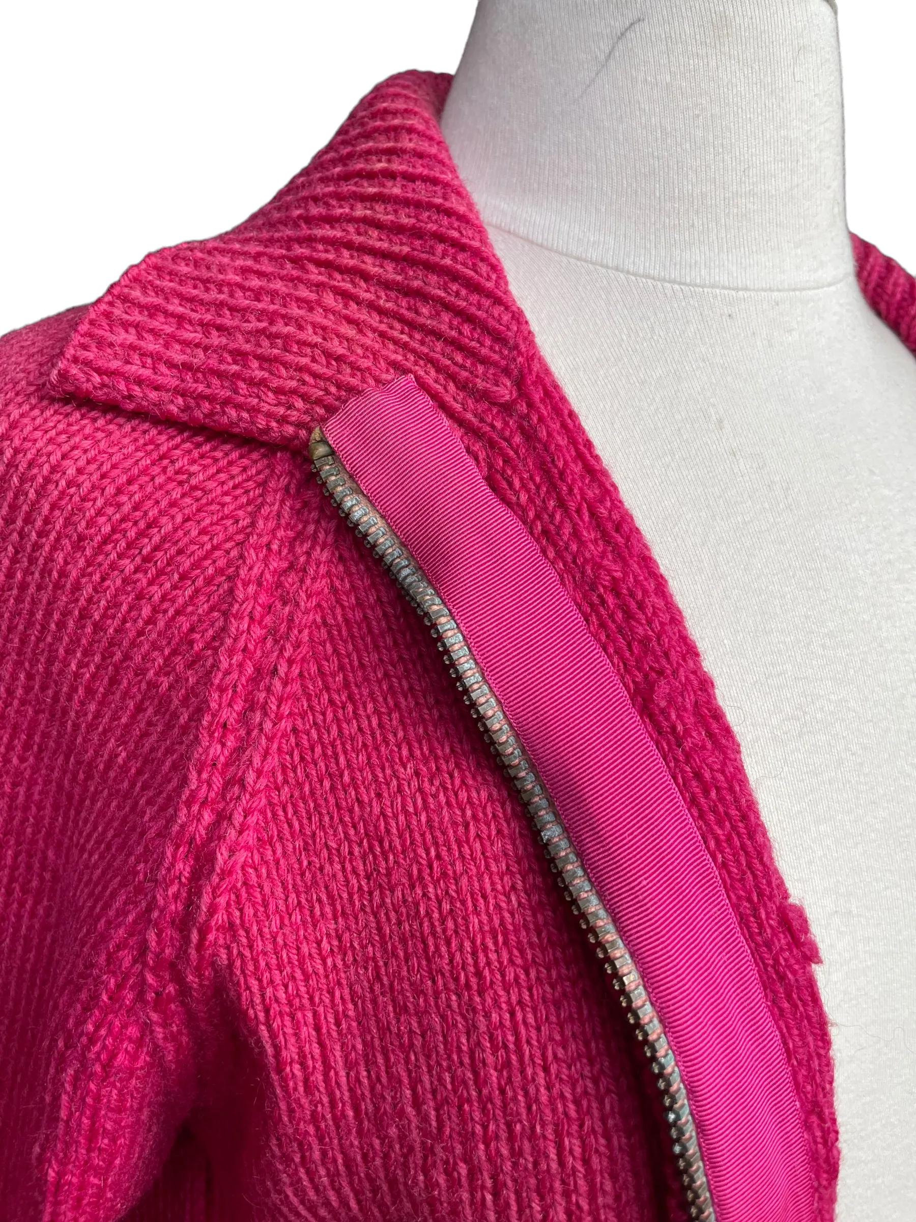 Vintage 1940's Wool Hand Knit Magenta Zip Up Cardigan Sweater | Barn Owl Vintage | Seattle True Vintage