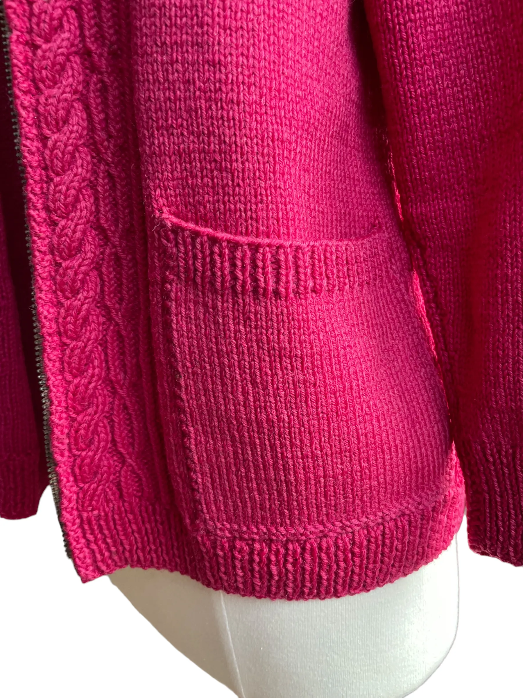 Vintage 1940's Wool Hand Knit Magenta Zip Up Cardigan Sweater | Barn Owl Vintage | Seattle True Vintage