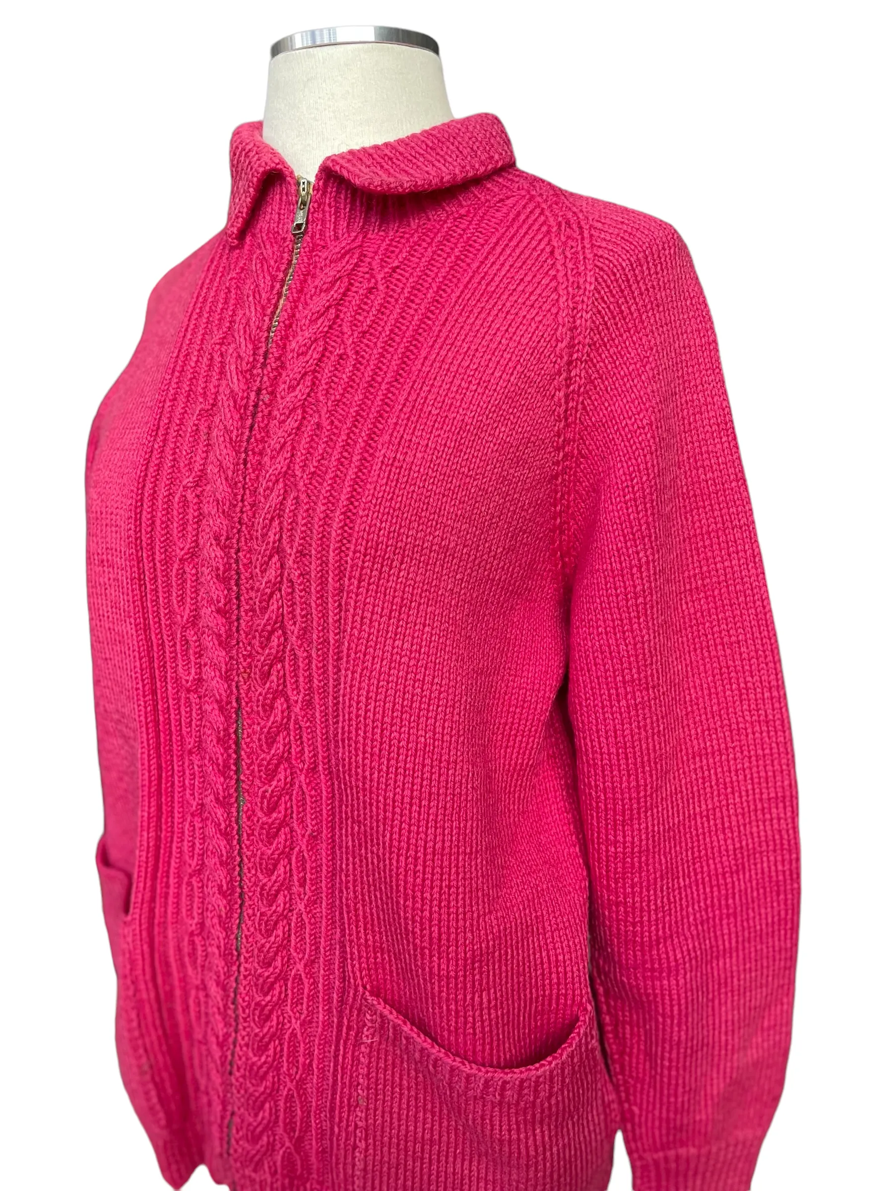 Vintage 1940's Wool Hand Knit Magenta Zip Up Cardigan Sweater | Barn Owl Vintage | Seattle True Vintage