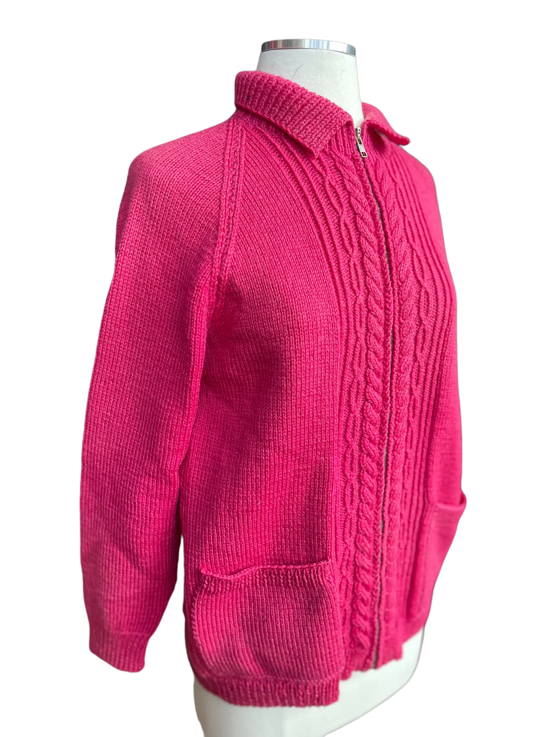 Vintage 1940's Wool Hand Knit Magenta Zip Up Cardigan Sweater | Barn Owl Vintage | Seattle True Vintage