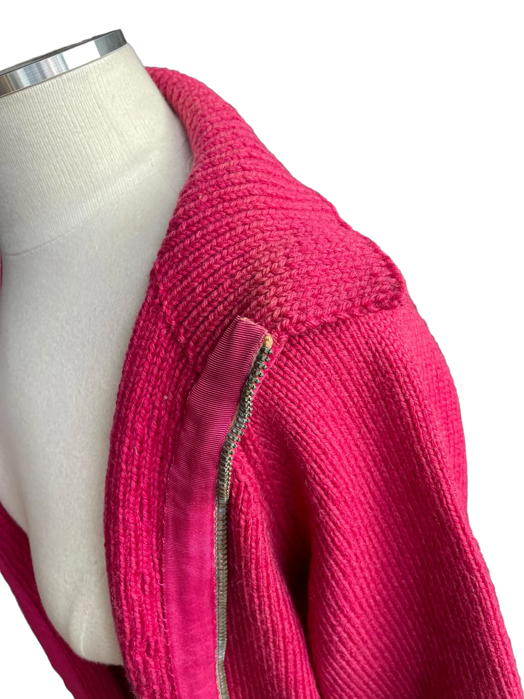 Vintage 1940's Wool Hand Knit Magenta Zip Up Cardigan Sweater | Barn Owl Vintage | Seattle True Vintage