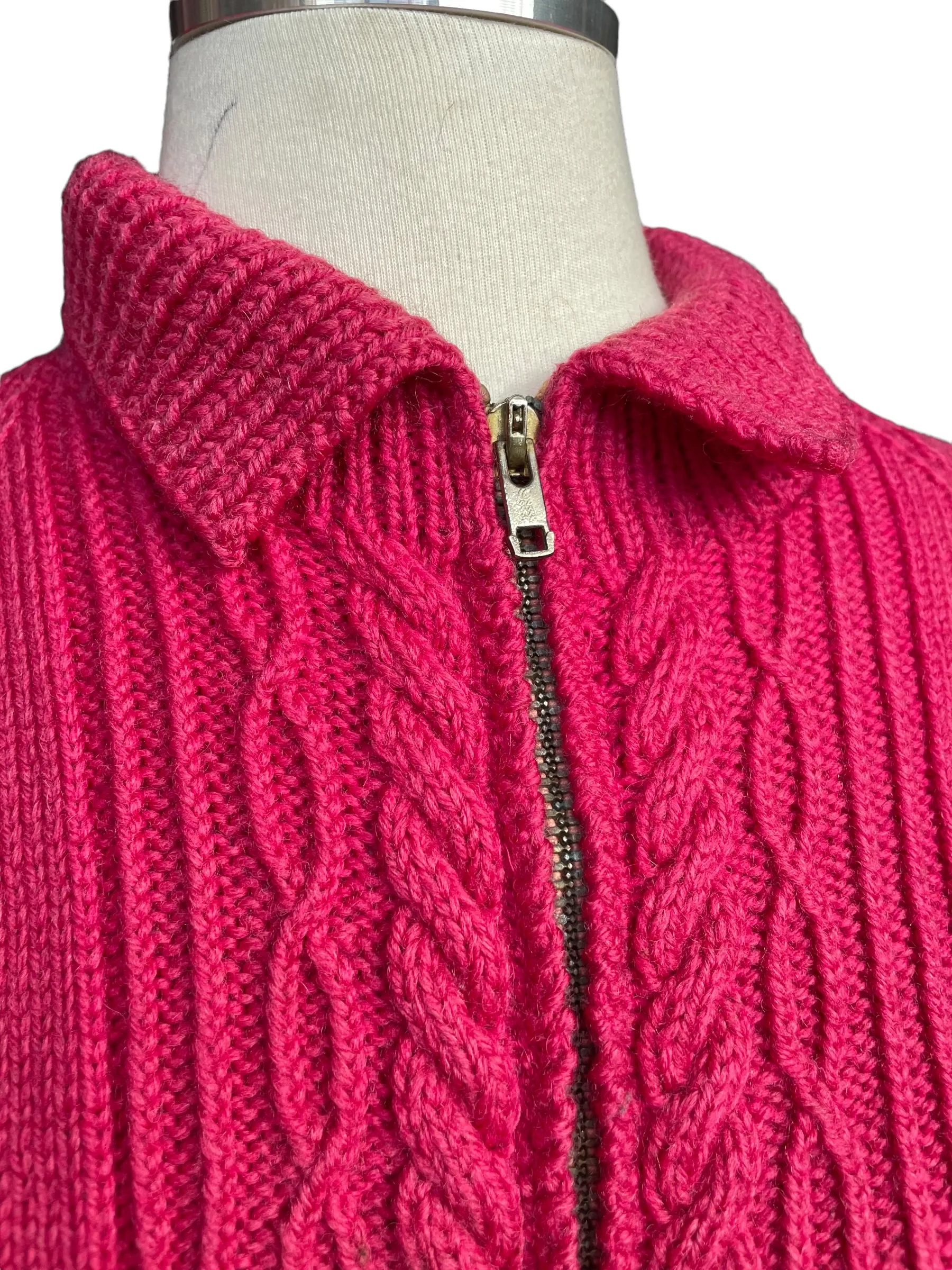 Vintage 1940's Wool Hand Knit Magenta Zip Up Cardigan Sweater | Barn Owl Vintage | Seattle True Vintage