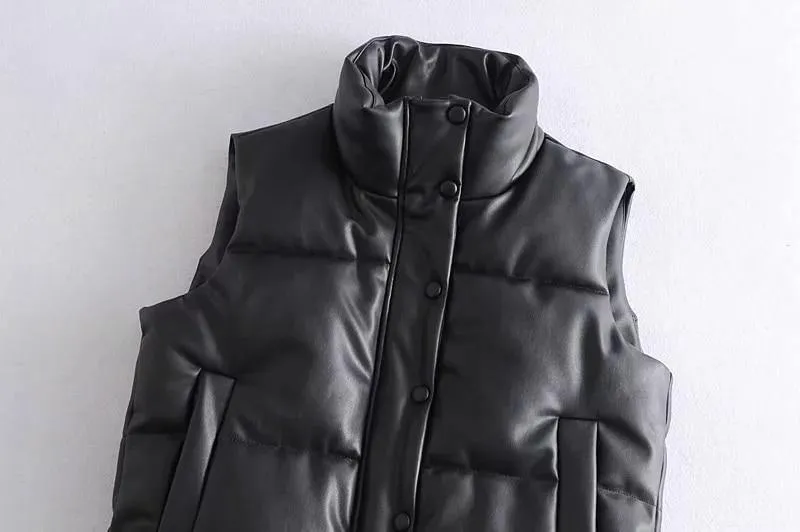 Women's Black Warm Faux Leather Vest