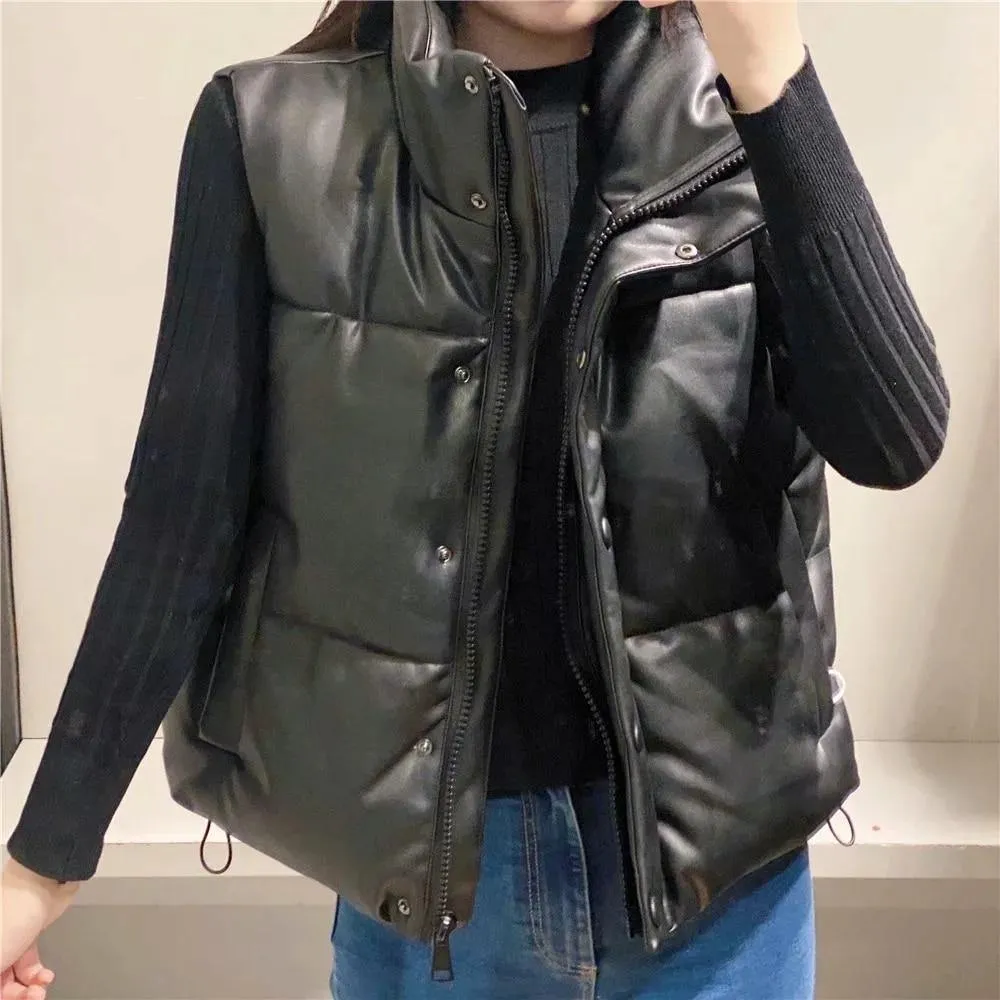 Women's Black Warm Faux Leather Vest