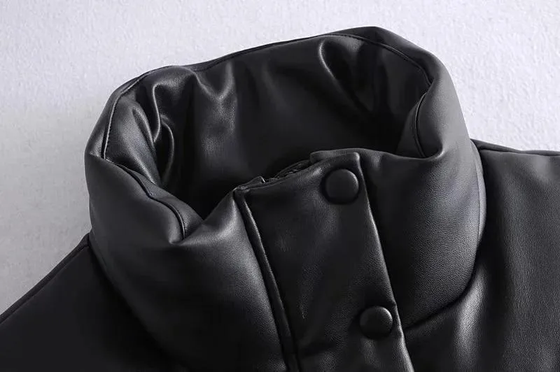 Women's Black Warm Faux Leather Vest
