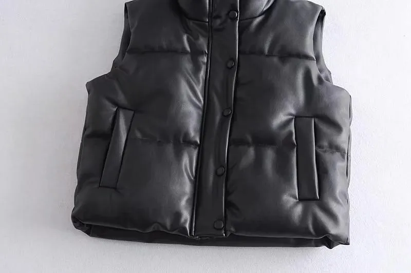 Women's Black Warm Faux Leather Vest