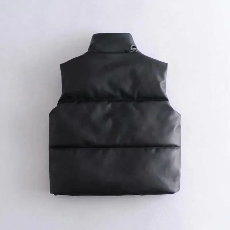 Women's Black Warm Faux Leather Vest