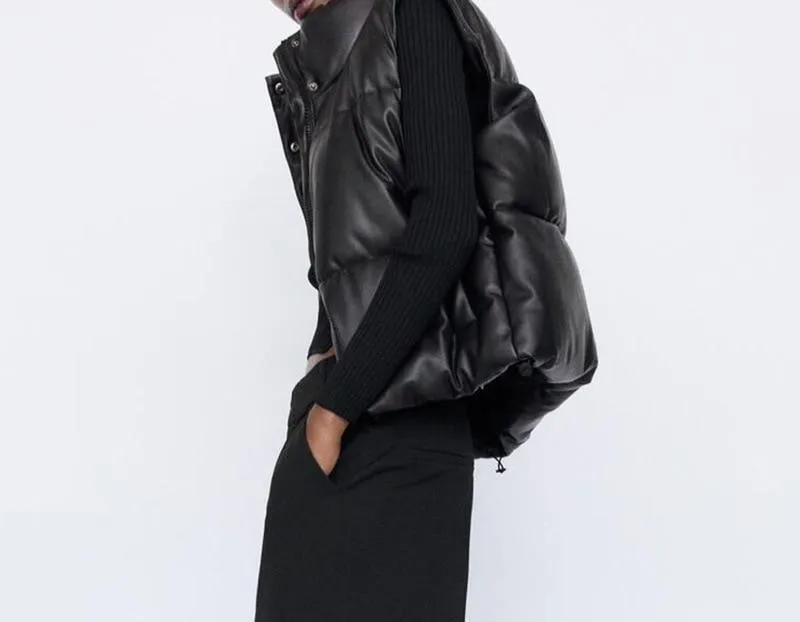 Women's Black Warm Faux Leather Vest