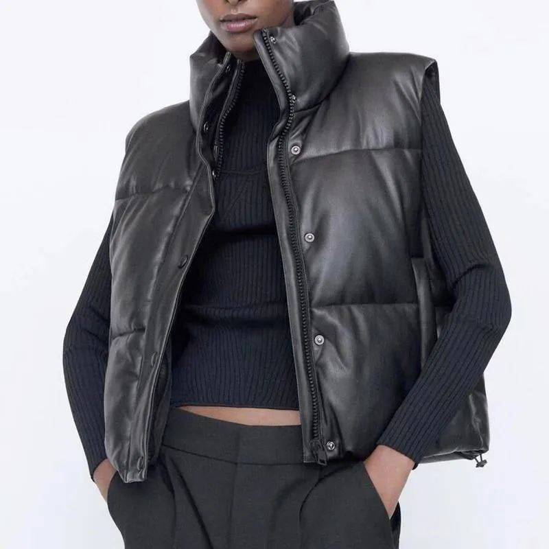 Women's Black Warm Faux Leather Vest