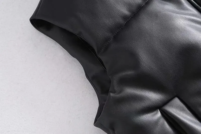 Women's Black Warm Faux Leather Vest